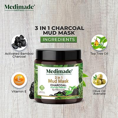 Medimade Charcoal With Tea Tree Oil 3 In 1 Mud Mask 100 gm - Masks & Peels