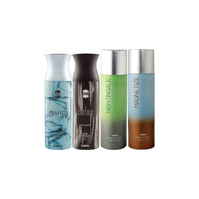 Ajmal 1 Avid Homme, 1 Carbon Homme, 1 Nightingale And 1 Magnetize Deodorants Pack of 4 200 ml - Deodorants/Roll-Ons