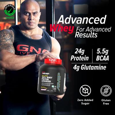 GNC AMP Gold Series 100% Whey Protein Advanced Powder - Delicious Strawberry 1.81 kg - Whey Proteins