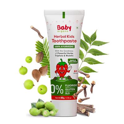 Baby Organo Ayurvedic Herbal Kids Toothpaste - Strawberry 50 gm - Baby Oral Care