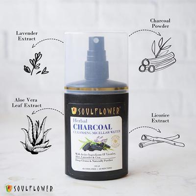 Soulflower Charcoal Cleansing Micellar Water 120 ml - Make Up Removers