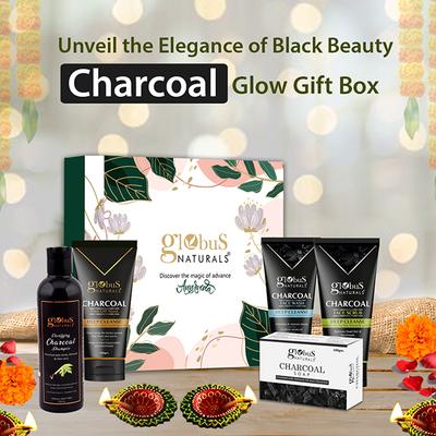 Globus Naturals Charcoal Diwali Glow Gift Box -Face Wash 100gm, Face Scrub 100gm, Peel Off Mask 100gm, Charcoal Shampoo 200ml and Soap 100gm 1's - Makeup Kits & Sets
