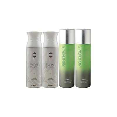 Ajmal 2 Evoke Silver Edition For Him And 2 Nightingale Deodorants Pack of 4 200 ml - Deodorants/Roll-Ons