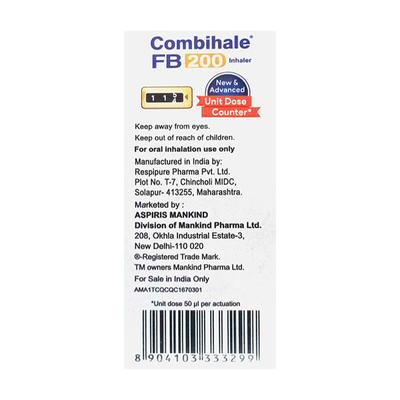 COMBIHALE FB 200 CFC FREE WITH NEW & ADVANCED UNIT DOSE COUNTER 120md Inhaler 7.2g - Asthma/COPD-Ast