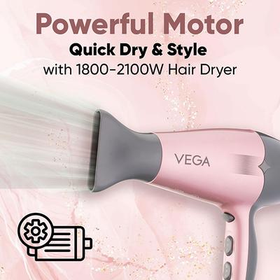 Vega Go Pro 2100W Professional Hair Dryer For Men & Women With 2 Speed/3 Temperature Settings, (Vhdh-25) - Hair Dryers