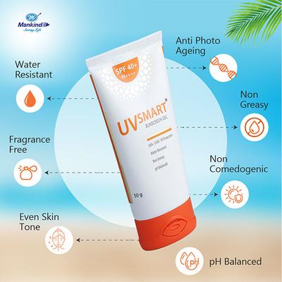 Uvsmart SPF 40+ PA++++Sunscreen Gel 50gm - Sunscreen Preparations-Emo