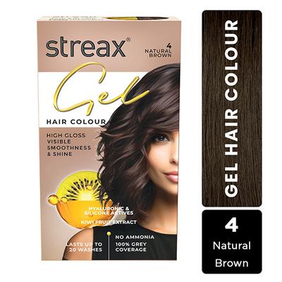 Streax Gel Hair Colour for women, Natural Brown 4, No ammonia hair color, 100% grey coverage 150 ml - Crème