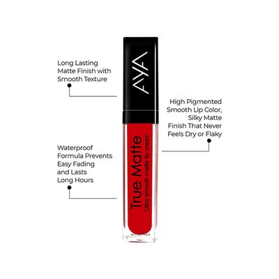 Aya True Matte Liquid Lipstick - Ultra Smooth Matte Lip Cream - 02 Blood Red 6 ml - Liquid Lipsticks
