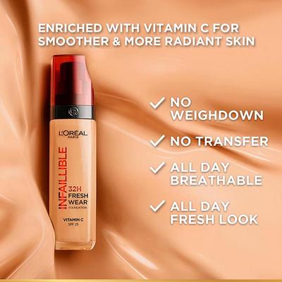 L'Oreal Paris Infallible 32H Fresh Wear Foundation, Luminous Coverage, Shade No 340 30 ml - Foundation