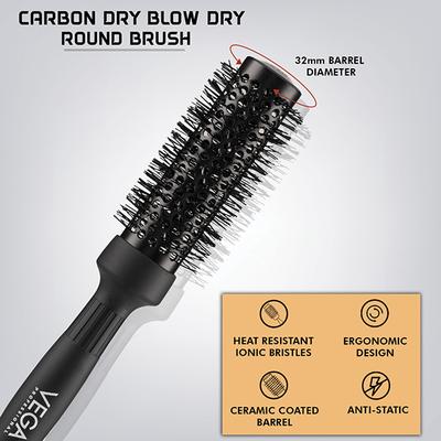 Vega Professional Carbon Dry Round Brush (32mm Hair Brush) (VPMHB-12) 1's - Hair Brushes