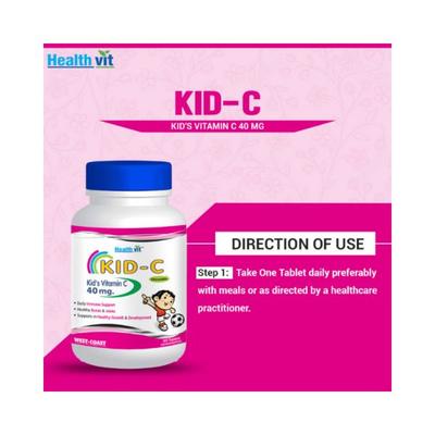 Healthvit KID-C Kid's Vitamin-C 40 mg for Vitamin C Deficiency Chewable Tablets 2's - Multi-Vitamins