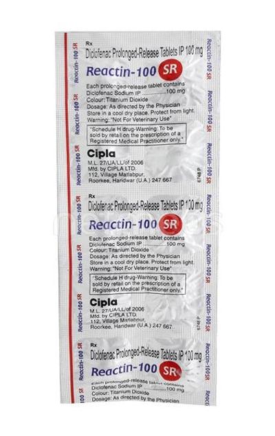 Reactin SR 100mg Tablet 15'S - Pain relief-Nsa