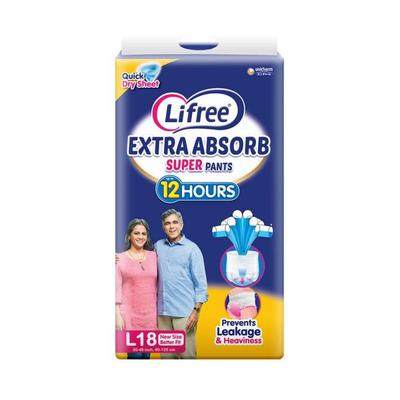 Lifree Extra Absorb Super Pants (L) 18's - Adult Diapers & Pads