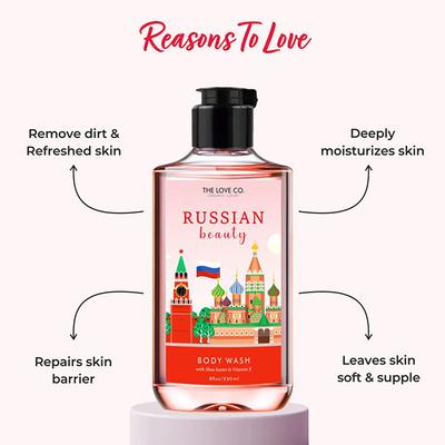 The Love Co. Russian Beauty Body Wash - Body Wash For Women - Hydrating - Moisturizing Body Care - 100% Vegan - Paraben Free 250 ml - Shower Gels & Body Wash