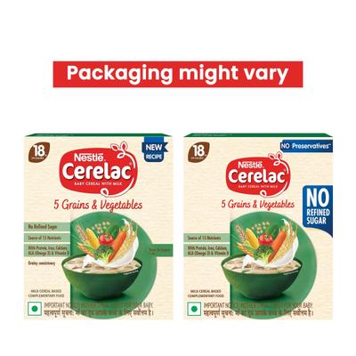 Nestle Cerelac Baby Food Cereal No Refined Sugar No Preservatives - 5 Grains & Vegetables (For 18 to 24 Months Baby) 300 g - Baby And Infant Supplements
