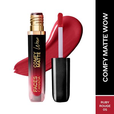 Faces Canada Comfy Matte Wow Liquid Lipstick - Ruby Rouge 05, One Swipe Application 3.8 ml - Liquid Lipsticks