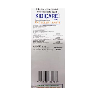 KIDICARE PLUS NATURAL ORANGE FLAVOUR GLUTEN FREE Syrup 200ml - Supplements-Vam