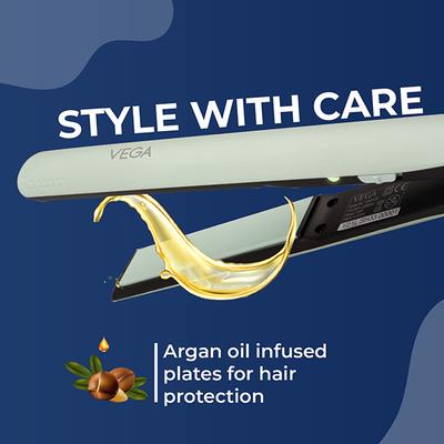 Vega Argan Shine Hair Straightener with Argan Oil Infused 3D Floating Plates, Green, (VHSH-33) 1's - Hair Dryers