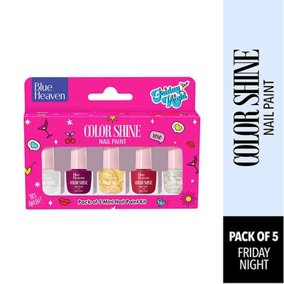 Blue Heaven Color Shine Mini Nail Polish Kit, Friday Night, Glossy Gel Finish, 25Ml 5's - Nail Polish