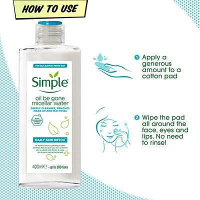 Simple Daily Skin Detox Oil Be Gone Micellar Water 400 ml - Toners