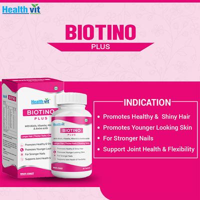 Healthvit Biotino Plus With Biotin, Vitamins, Minerals & Amino acids for Longer Hair, Glowing Skin & Thicker Nails- Tablets 60's - Multi-Vitamins