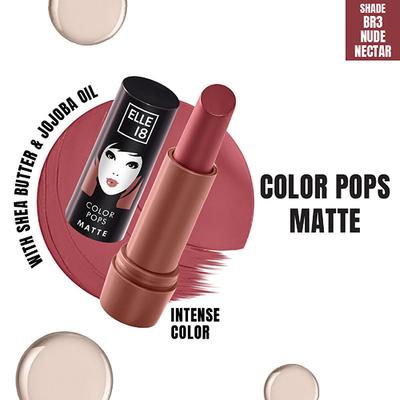 Elle 18 Color Pops Matte, Nude Nectar, Matte Finish, Moisturising Lipstick 4.3 g - Lipsticks