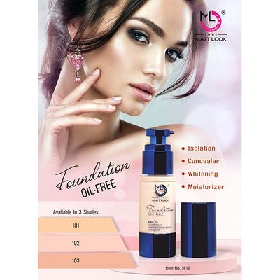 Matt Look Foundation Oil - Free & Waterproof SPF - 25, 24 H, H12, 102 30ml - Foundation