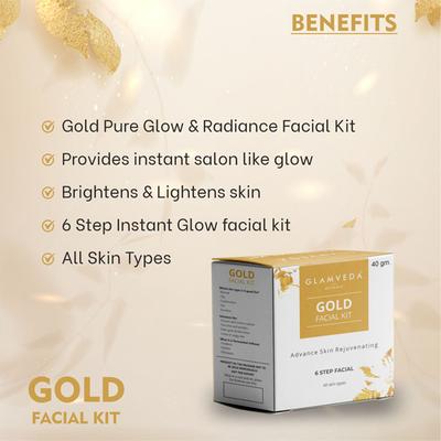 Glamveda Gold Rejuvenating Facial Kit 40 gm - Facial Kits