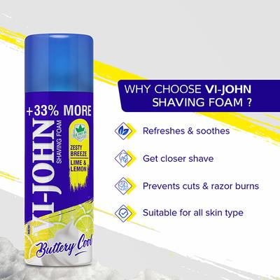 Vi-John Shaving Foam - Zesty Breeze Lime & Lemon - Pack of 2 x 400 gm - Shaving Foams