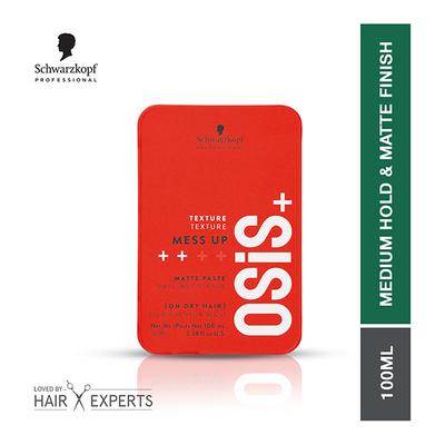 Schwarzkopf Professional OSiS+ Mess Up Hair Styling Matte Paste,Easy to Mould,Easy to apply and Wash, Vegan, Medium Hold, Dry and Non-Greasy, Matte finish, Pomade 100 ml - Hair Gels & Waxes