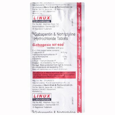 Gabagesic NT 400 Tablet 10's - Neuropathic Pain-Dru