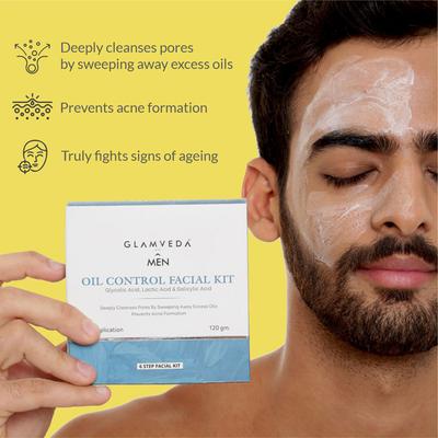 Glamveda Men Oil Control - Glycolic Acid Lactic Acid and Salicylic Acid Facial Kit 120 gm - Facial Kits
