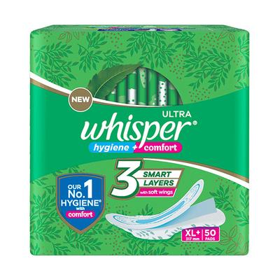 Whisper Ultra Clean Sanitary Pads for Women, XL+ 50 Napkins 299 gm - Sanitary Napkins