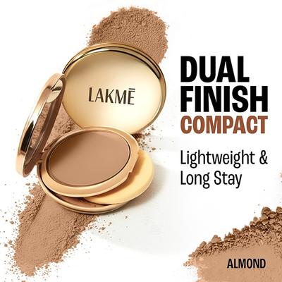 Lakme 9To5 Double Duty Dual Finish Compact, Foundation+Compact,Lightweight, Longstay, Almond 9 g - Compact Powder