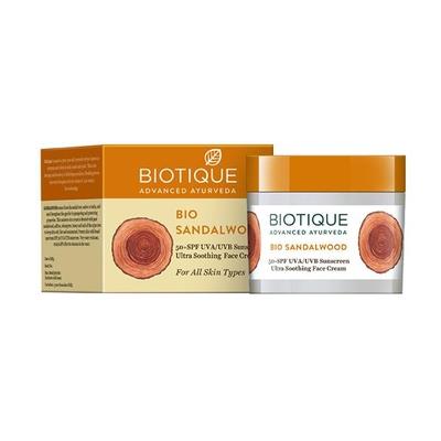 Biotique Sun Shield Sandalwood SPF 50+ UVB/UVA PA+++ Sunscreen Ultra Protective Face Cream for All Skin Types 50gm - Face Sunscreen