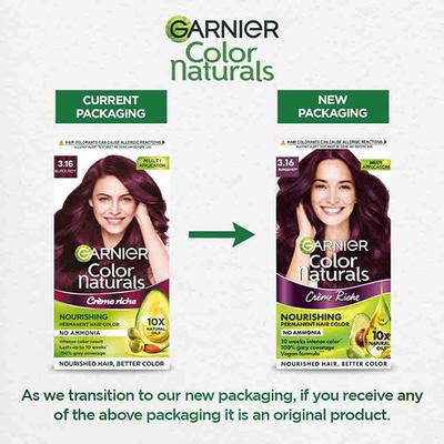 Garnier Color Naturals Creme hair color, Shade 3.16 Burgundy 130 gm - Crème