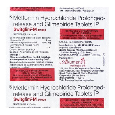Switglim M 4mg/1000mg Tablet 10'S - Diabetes-Ant