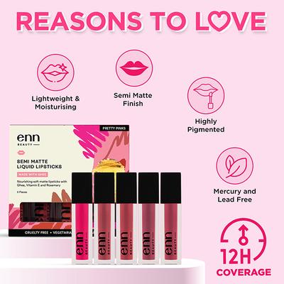 ENN Semi Matte Liquid Lipstick Kit - Pretty Pinks 5's - Liquid Lipsticks