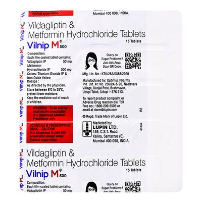 VILNIP M 500mg Tablet 15's - Diabetes-Ant