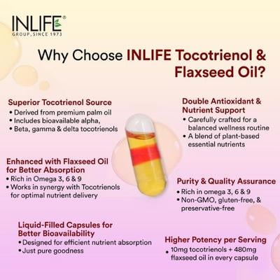 INLIFE Gold-Tri.E Tocotrienol + Flaxseed Oil Vegetarian Capsules 60's - Vital Health