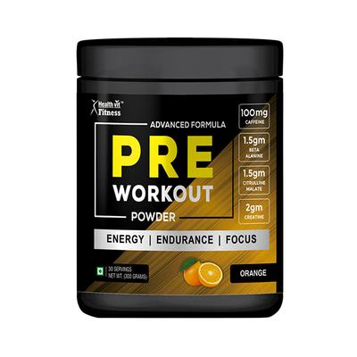 Healthvit Fitness Pre-Workout Explosive Energy Advance Formula Powder (Orange Flavour) 300 gm - General Health