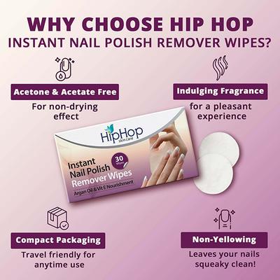 HipHop Nail Polish Remover Acetone & Acetate Free Wipes 30's - Nail Polish Remover