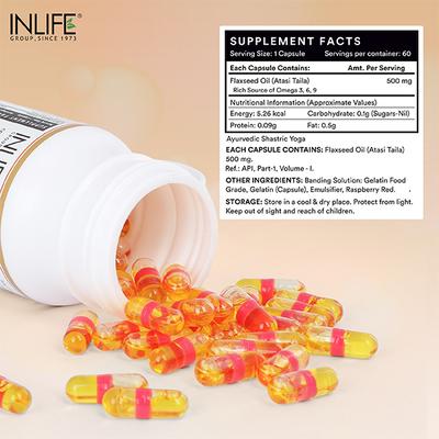 INLIFE Flaxseed Oil 500 mg Capsules 60's - Omega Fish Oil Fatty Acids