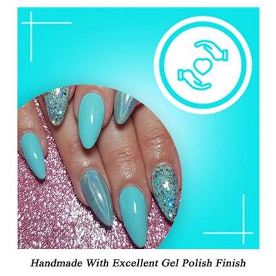 Nails On Board Handmade Press On Gel Nails- Holographic Aqua Blue Medium 50 gm - Nail Care