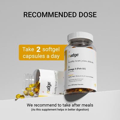 Nudge Wellness Omega 3 Fish Oil Softgel Capsules for Healthy Heart, Joints & Brain 60's - Omega Fish Oil Fatty Acids