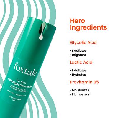 Foxtale The Diva Over Night Glow Mask, Aha, Pha and Provitamin B5, All Skin Types 30 ml - Face Packs