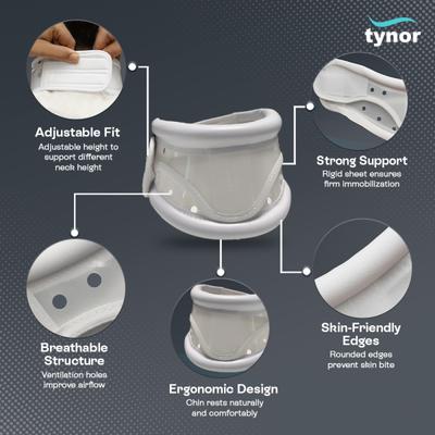 Tynor Cervical Collar Hard Adjustable - White (L) (B 03) - Abdomen/Neck/Arm/Elbow Supports