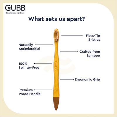 GUBB Organic Bamboo Toothbrush For Adults With Soft Bristles - Beige 30 gm - Toothbrushes