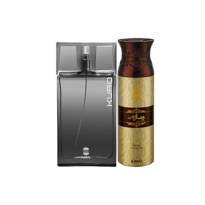 Ajmal Kuro EDP Aromatic Spicy Perfume And Wisal Dhahab Deodorant Fruity Floral Fragrance 290 ml - Men Perfumes (Edt/Edp)
