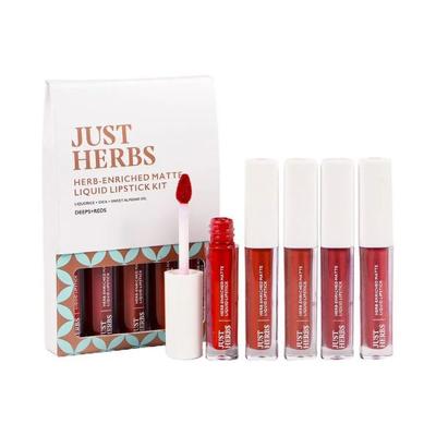 Just Herbs Ayurvedic Liquid Lipstick Kit Set of 5 with Long Lasting, Hydrating, Deeps Red 10ml - Liquid Lipsticks